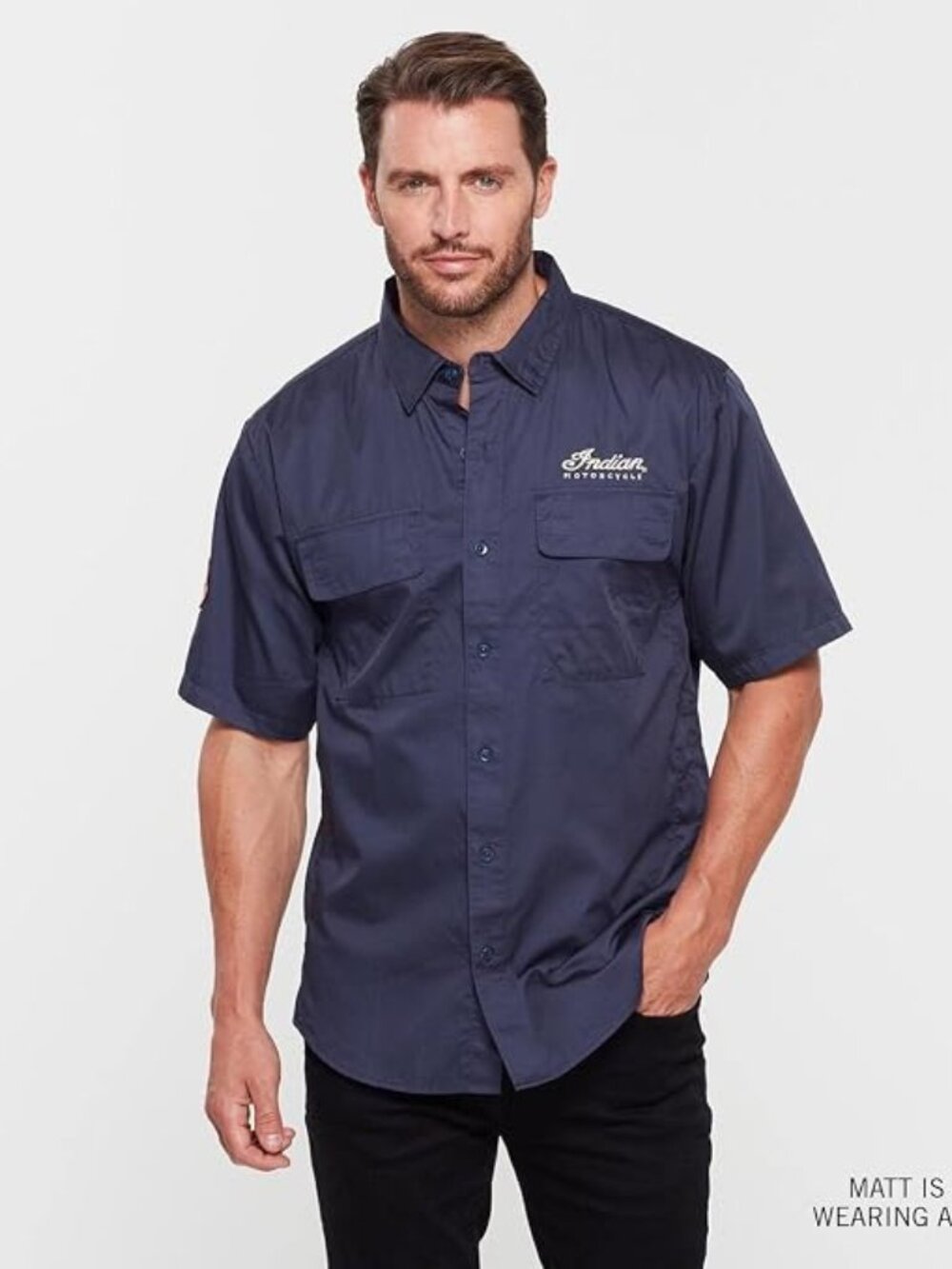 Indian Motorcycle Vented Navy Short Sleeve Button Up Shirt 3XL